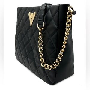 Valentino Orlandi Quilted Midsize Shoulder Bag Black with Gold Tone Chain